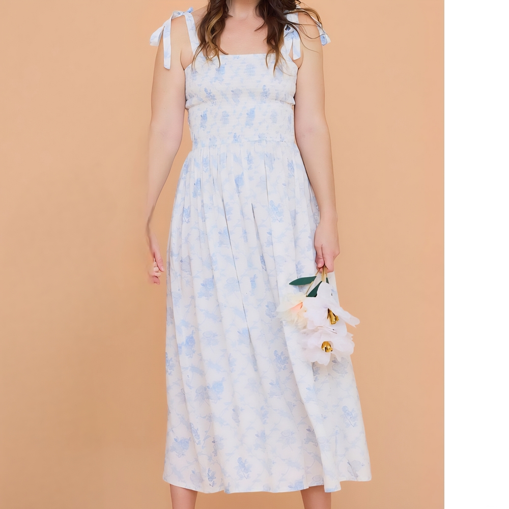 Elegant Blue Floral Dress
